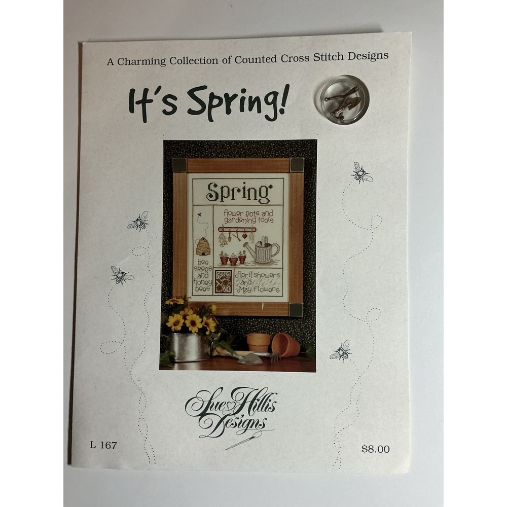1999 Sue Hillis Designs IT'S SPRING W/Garden Charms Counted Cross Stitch Leaflet